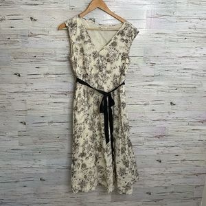 Banana republic cream floral brown cotton silk dress size 6